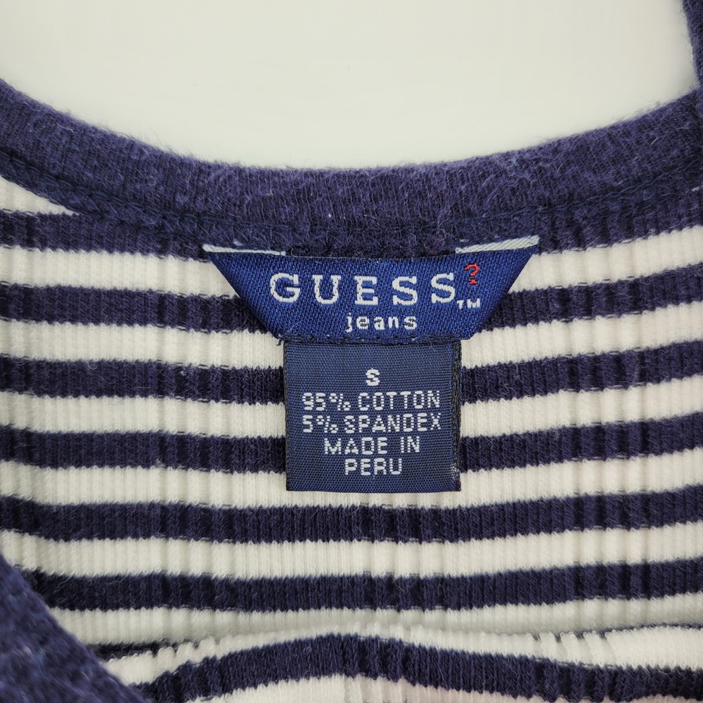 Guess Jeans Womens Small Navy Blue White Striped Ribbed Knit Y2K Tank Mini Dress - Picture 4 of 10